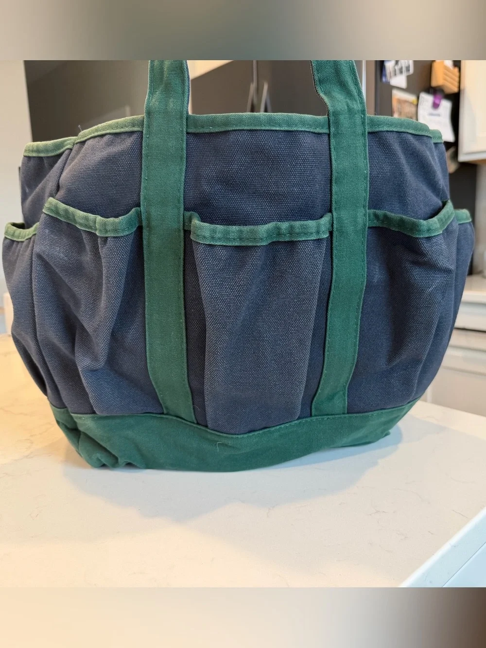 Lands' End Canvas Duffel in Navy with Green Trim